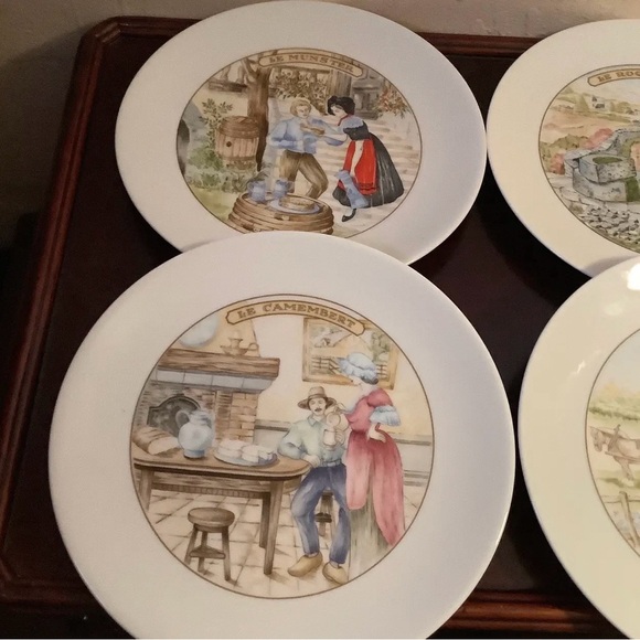French Limoges Apilco Village Scenes Cheese Plate \ Dessert Set - 7 Piece Set - Picture 9 of 13